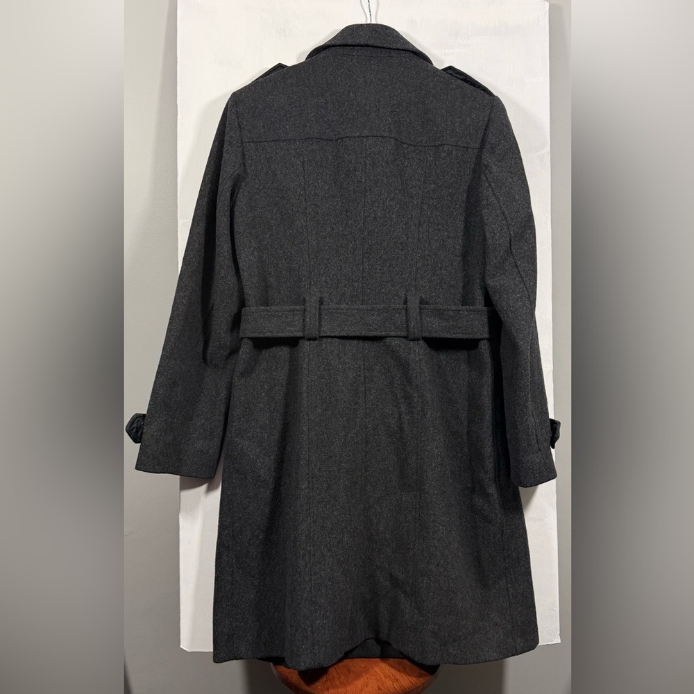 Women’s Size 10 Double-Breasted Belted Trench Charcoal Black Coat. - Picture 3 of 7